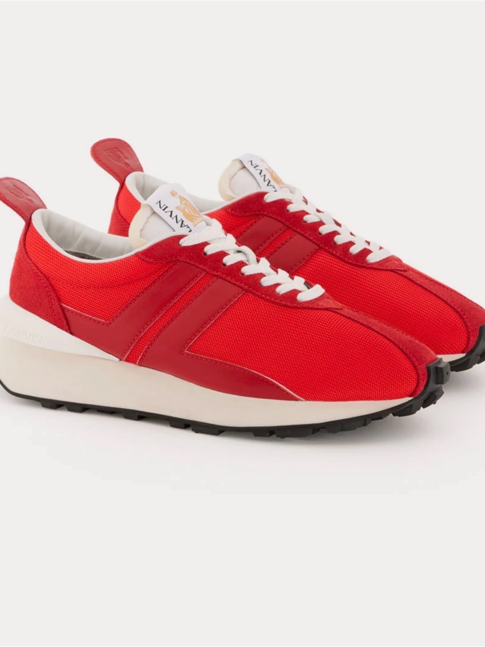 Lanvin Vibrant Red Mesh & Leather Sneakers